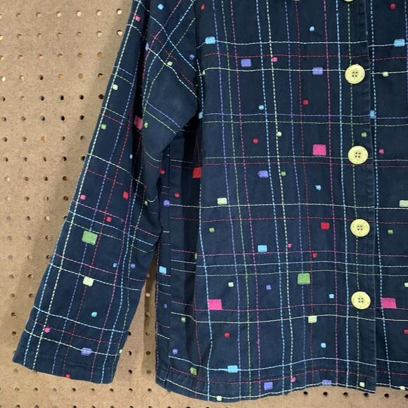 New Direction Jacket Vintage Embroidered Geometric Artsy Boxy Petite Small Blue - Picture 2 of 4